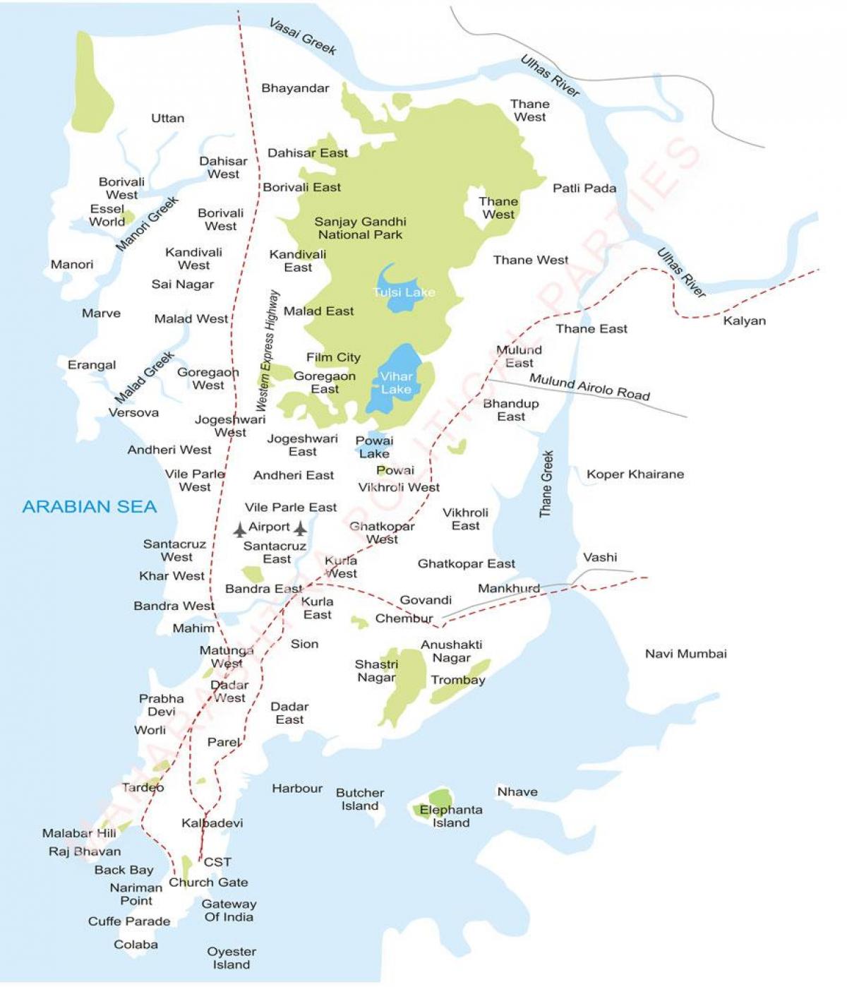 Bombaji předměstí mapa