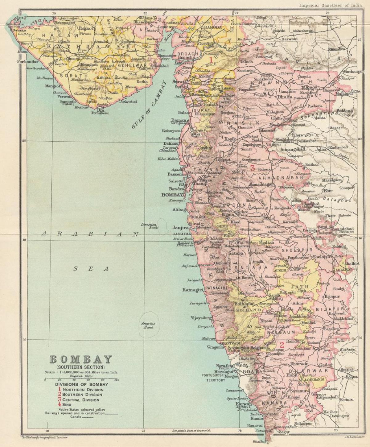 mapa Bombay předsednictví