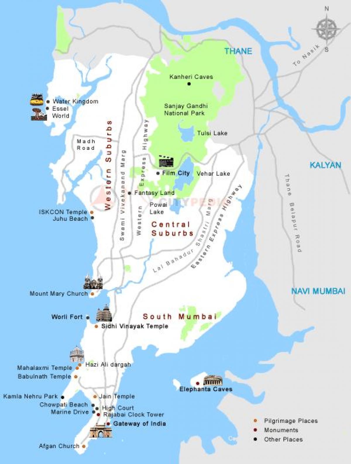 Bombay mapa města, turistické