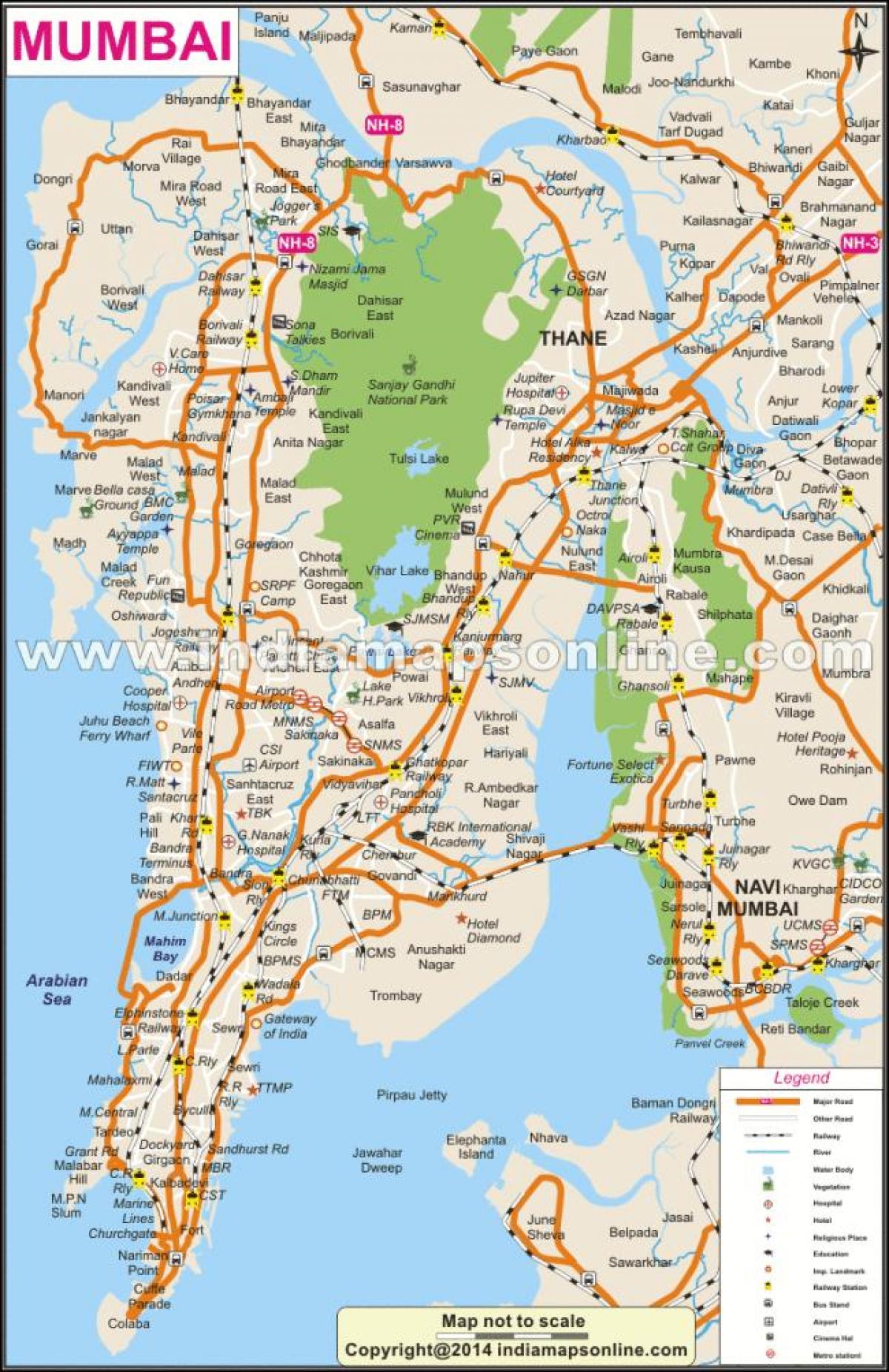 fyzické mapě Mumbai