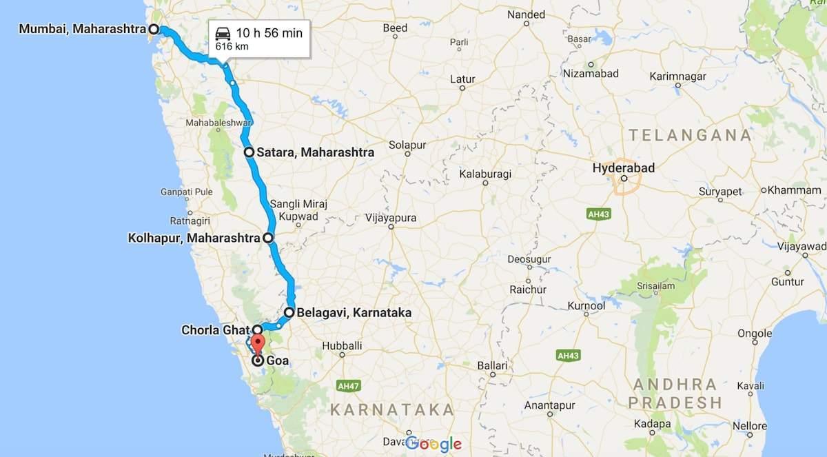 Mumbai do goa cestovní mapa