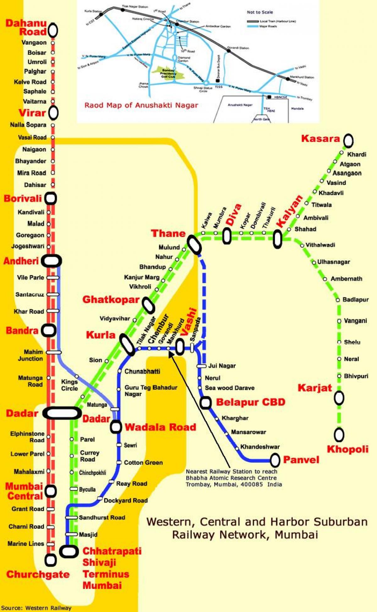 Mumbai central line stanice, mapa